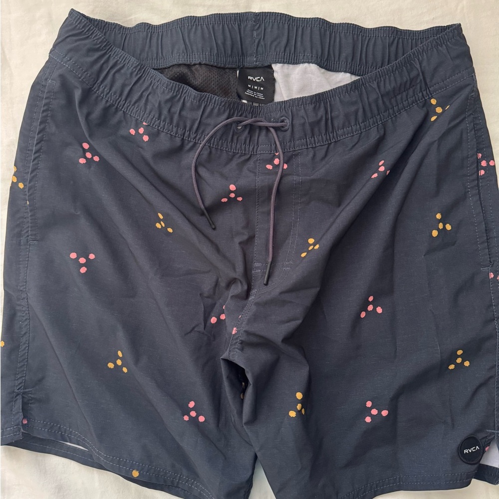 RVCA Men's dust blue Swim Shorts with Pink and Orange Accents